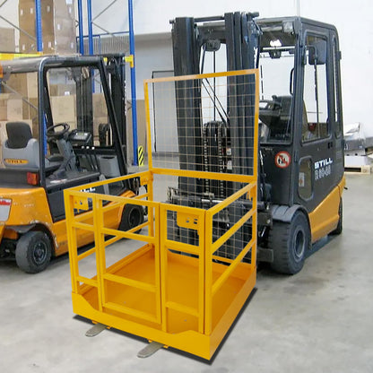 43"X45" Forklift Safety Cage, 1400 LBS Forklift Man Basket Work Platform with Safety Strap ＆ Lockable Swivel Wheels, Heavy Duty Collapsible Lift Cage for Most Aerial Jobs