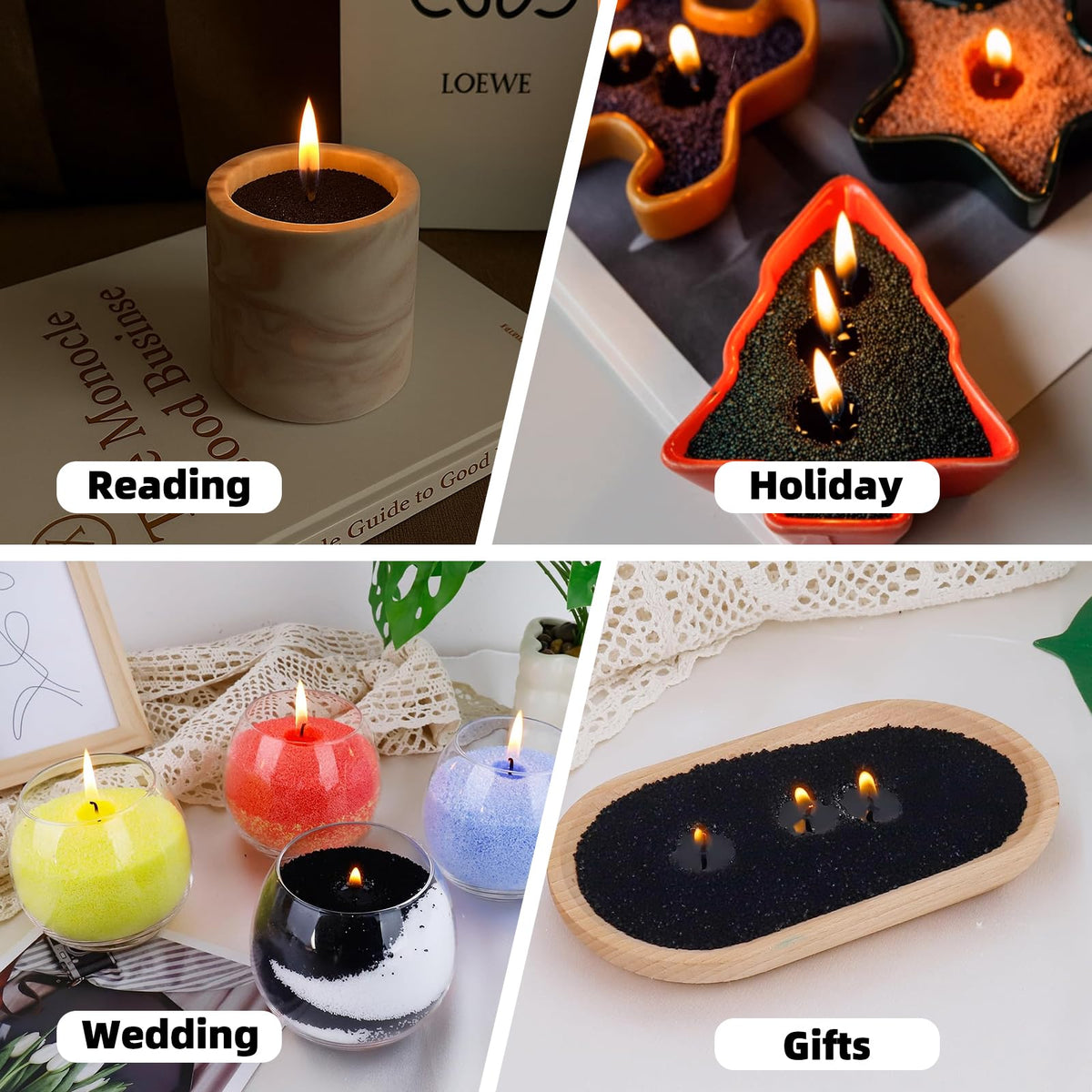 NICEME Customized Powder Candle Making Kit, 11Lb/ 5kg Refillable Beaded Wax Sand All Natural Reusable DIY Pearled Candle Self Extinguish w/ 200 Wicks & 200 Stickers & 2 Centering Devices