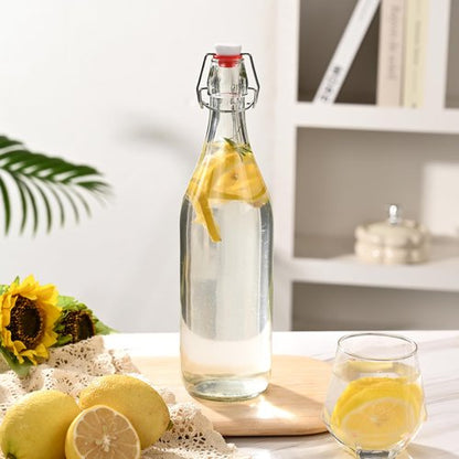 Fox Run Glass Flip Top Bottle, 1 Liter Air Tight Bottle with Flip Top Lid, 12.5" x 3.4"