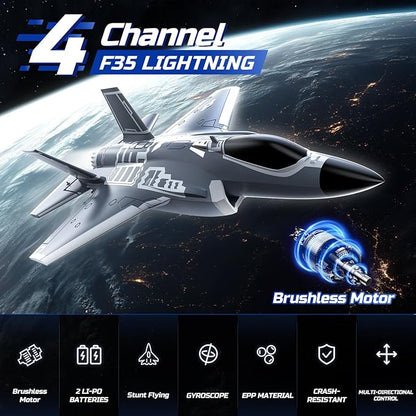 DEERC F35 4 Channel Brushless RC Plane for Adults Remote Control Airplane EDF Fighter Jet2.4GHz 6-axis Gyro Stabilizer EPP RTF Hobby Glider Aircraft Plane Easy to Fly for Advance Player