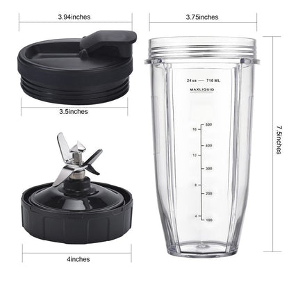 [Upgraded] Replacement 24oz Cups for Nutri Ninja Blenders, Cups with 7 Fins Replacement Extractor Blade Parts fit Ninja Auto iQ BL682-30 BL642-30 BL450-30 BL455-30 BL456-30 BL482-30 BL687CO-30 etc.