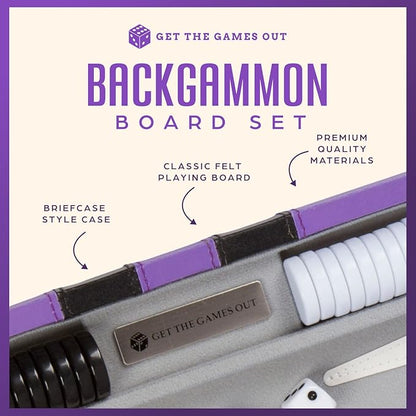 Get The Games Out Backgammon Set Classic Board Game Case 2 Players Includes Strategy &amp Tip Guide Perfect for Parties and Family Game Nights -Small Purple