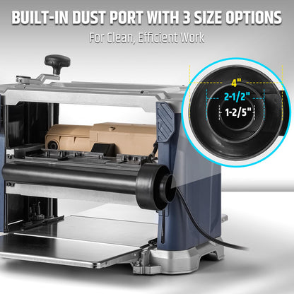 WOODSTARTER 13-Inch Benchtop Wood Planer, 10,000 RPM with 3 HSS Blades, 21 ft/min Feed Rate, Adjustable Planing Height 1/4" to 6-1/4", Multi-Size Dust Port, Overload Protection for Woodworking