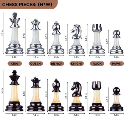 Deluxe Chess Set 16.5'' Wooden Large Folding Chess Board Game with Handle Weighted Acrylic Chess Pieces - 3.5 King with Storage Slots for Beginners Professional Players