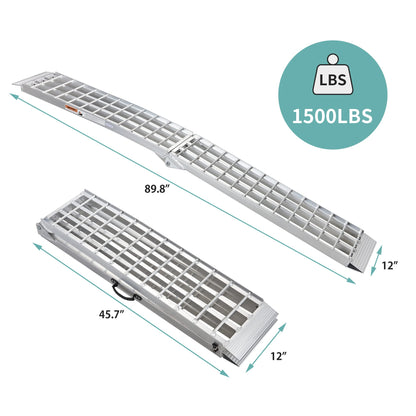 KOLOTOOL 7.5 FT Heavy Duty Aluminum Folding Loading Ramp for Pickup Trucks, 3000 lbs Capacity Truck Loading Ramps for Motorcycles, ATV, UTV Lawn Mowers,Tractors & Golf Carts, 90" Lx12 W (2 Pack)