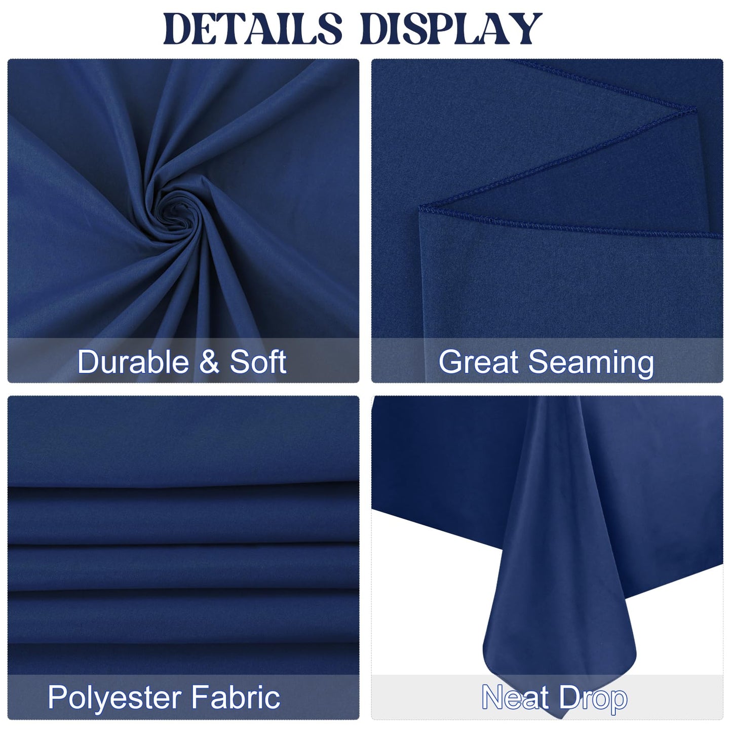 JALANCY 4 Pack Navy Blue Rectangle Polyester Tablecloth 60x102 Inch Washable Polyester Table Cover for Wedding Dining Table Buffet Parties Banquet Decor