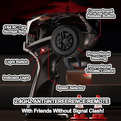1/64 Scale Mini RC Drift Car 4WD Micro RC Car with LED Lights 2 Speed Modes &amp Portable Remote Storage Case Proportional throttle Rechargeable Desktop Toy for Adults Kids Includes 2 Sets of Ti