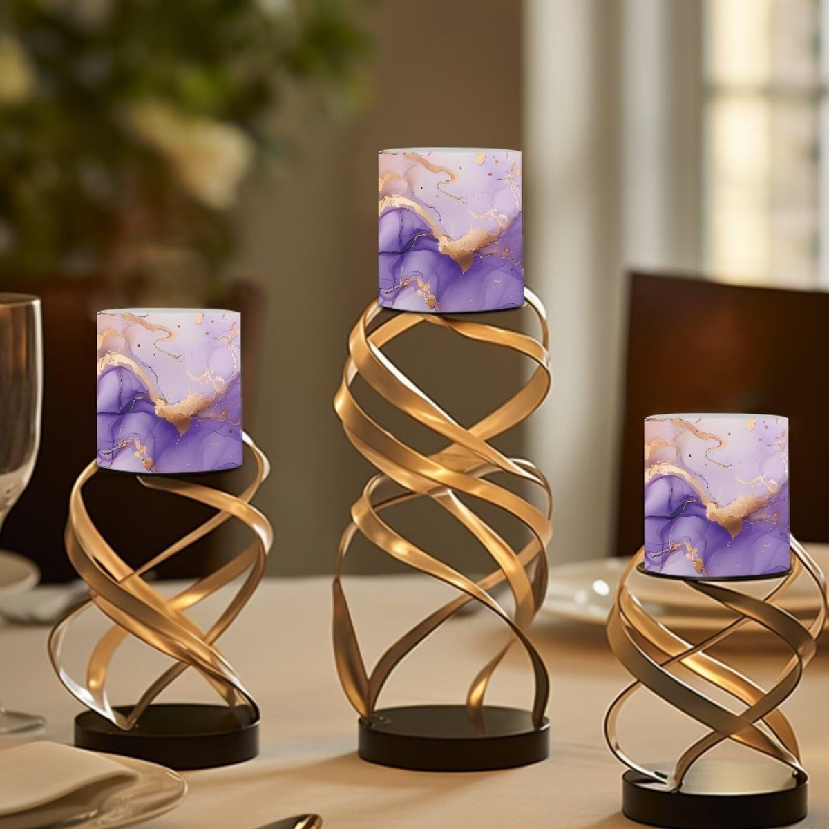 NETILGEN Flameless Candles Pack of 4 Purple Marble Print Realistic Flickering Flameless Candles with Timer Remote Color Changing Battery Operated 3 inch LED Candles