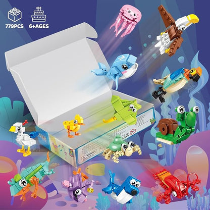 24 Packs Party Favors for Kids – 779 PCS 6-in-1 &amp 12-in-1 Animal Building Blocks Set with Animal Cards – Goodie Bag Fillers Classroom Prizes Birthday &amp Easter Gifts for Kids Ages 6-12