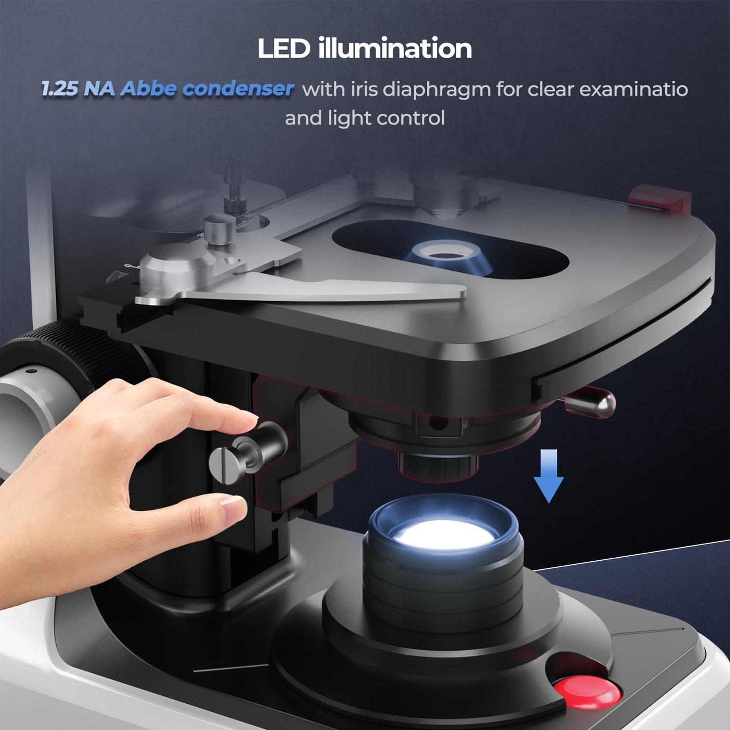 [Dual Power Supply] Vabiooth Lab Compound Binocular Microscope 40X-2500X Magnification, Two-Layer Mechanical Stage, 20mm Ultra Wide-Field 10X 16X and 25X Eyepieces, Dual Power Supply, Abbe Condenser