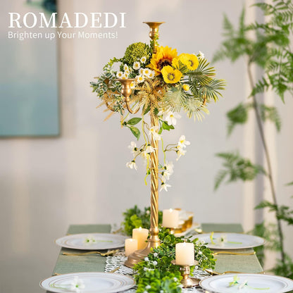 Romadedi Candelabra Gold Candle Stand: 28" Tall 5-Branch Candlestick Holder for Wedding Centerpiece Decor Christmas Holiday Event Reception Decoration,2Pcs