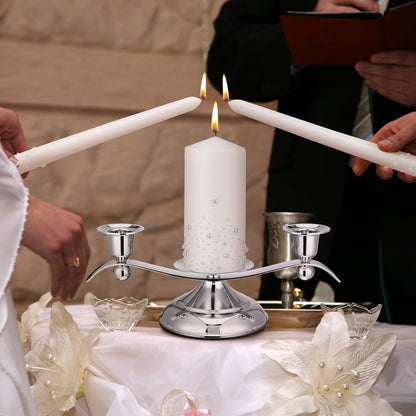 Irenare Unity Candles with Holder for Wedding Ceremony Wedding Decortions Accessories Glass Candle Holder Pillar Candle for Formal Events Church(Pearl)