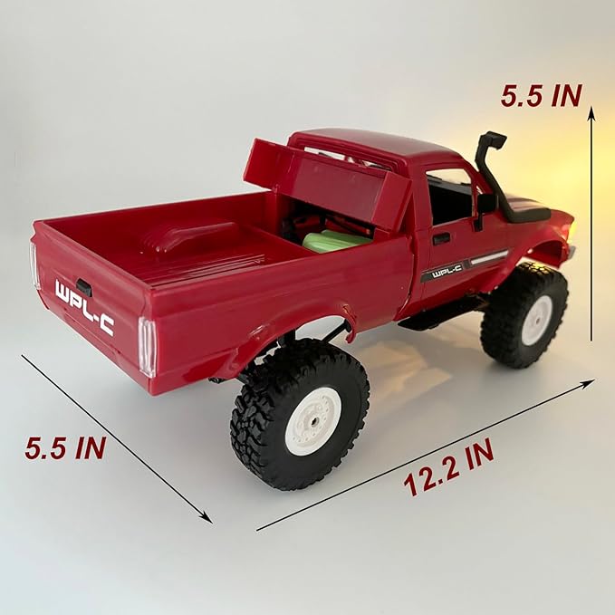 RC Truck WPL C24 RC Crawler 1/16 Scale 4x4 RC Rock Crawler All Terrain Off Road Pickup Truck RTR Remote Control LED Proportional Throttle Steering Hobby Toy for Adult