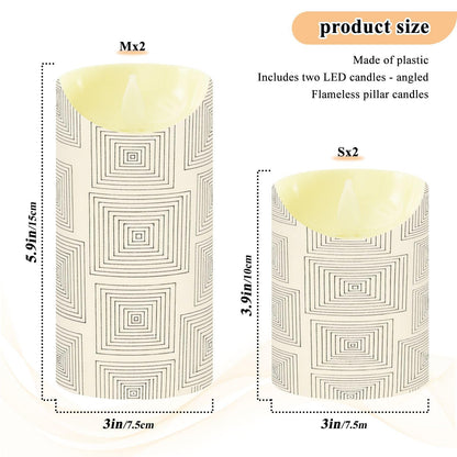 Gravopti Square Lines 2 Pack Flameless LED Pillar Candles with Remote & Timer, Battery Operated, Flickering Wax Candle for Wedding, Romantic Home & Party Decor