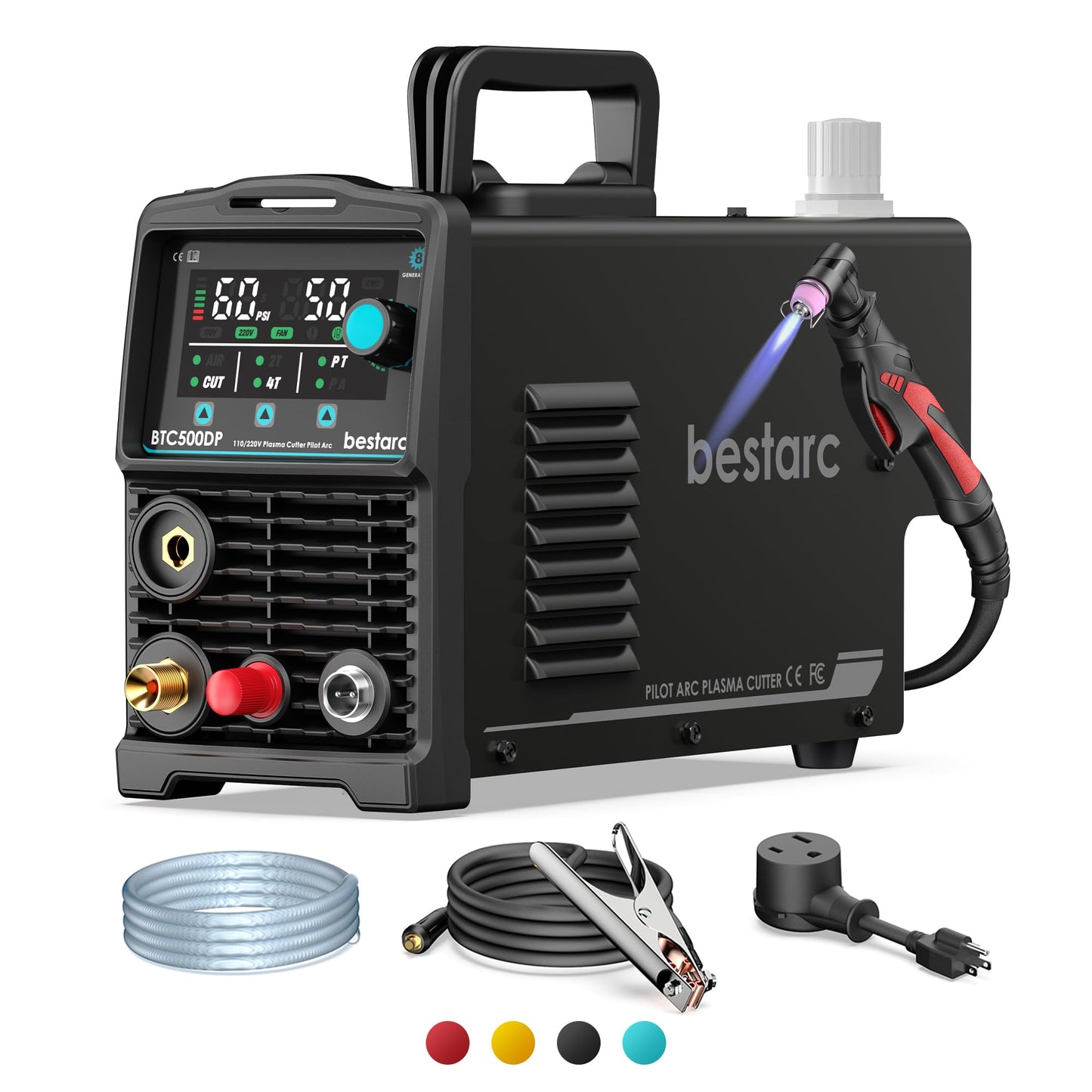 bestarc Pilot Arc Plasma Cutter, [LED Display][Air Sensor] 50A Plasma Cutter Machine 110/220V Dual Voltage, 1/2'' Clean Cut 3/4 Inch Max Cut, Post Flow Mesh, 2T/4T for Beginners DIY, Black