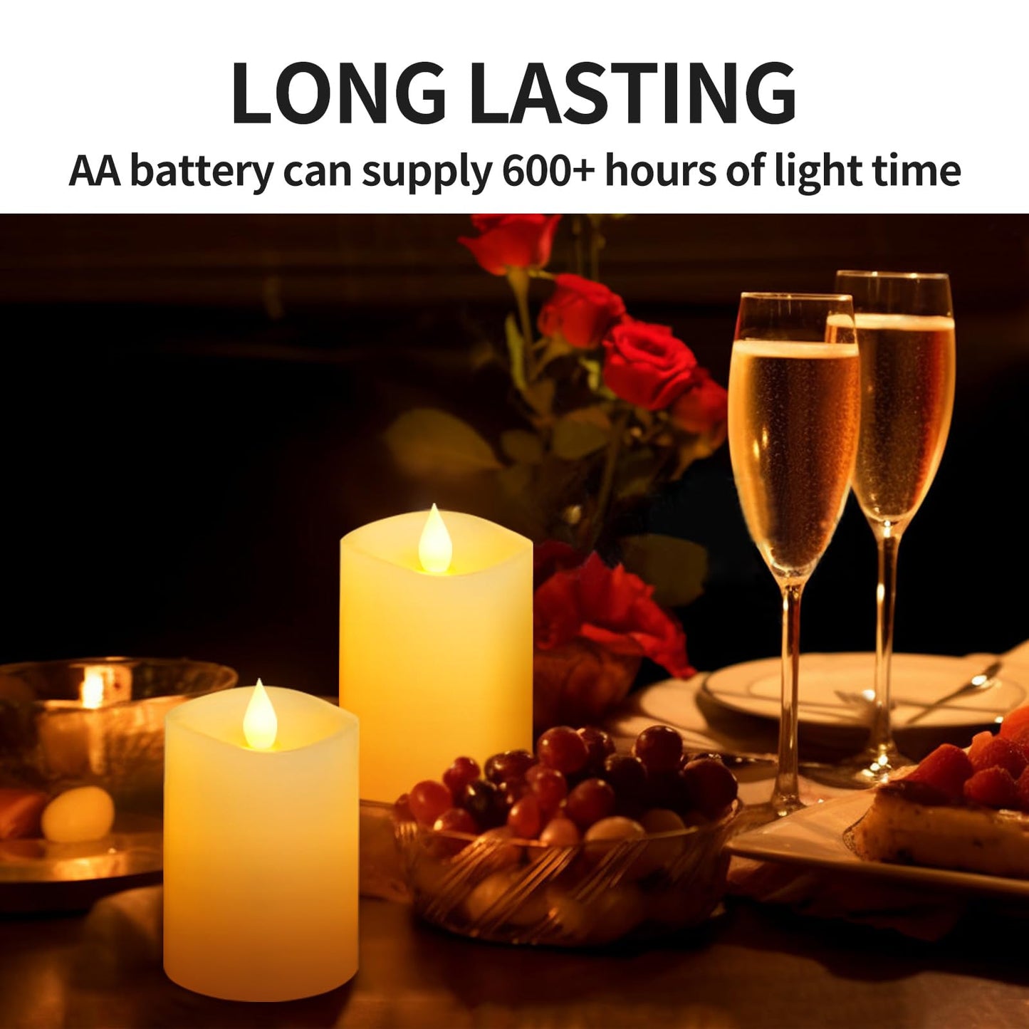 ASLDOIWEH 3x4 Flickering Flameless Candles Set of 2, 2AA Battery Life 600 Hours Battery Candles Flickering with Timer,4 inch Flameless Candles with Remote for Indoor/Outdoor, White