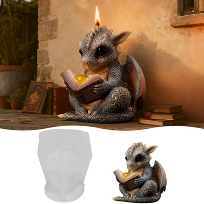 Book-Reading Dragon Silicone Candle Mold, 3D Dinosaur Resin Casting Silicone Mold for Home Decor, Soap & Candle Making, Animal Epoxy Resin Craft Mold, Gifts for Dinosaur Lovers