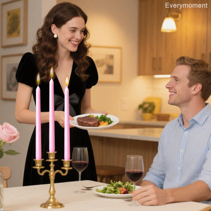 Everymoment Pink Taper Candles - 12 Pack 10 Inch Candlesticks - Dripless & Smokeless for 8 Hours - Unscented Paraffin Wax - Ideal for Wedding Mother’s Day Valentine's Day Baby Shower & Romantic Decor