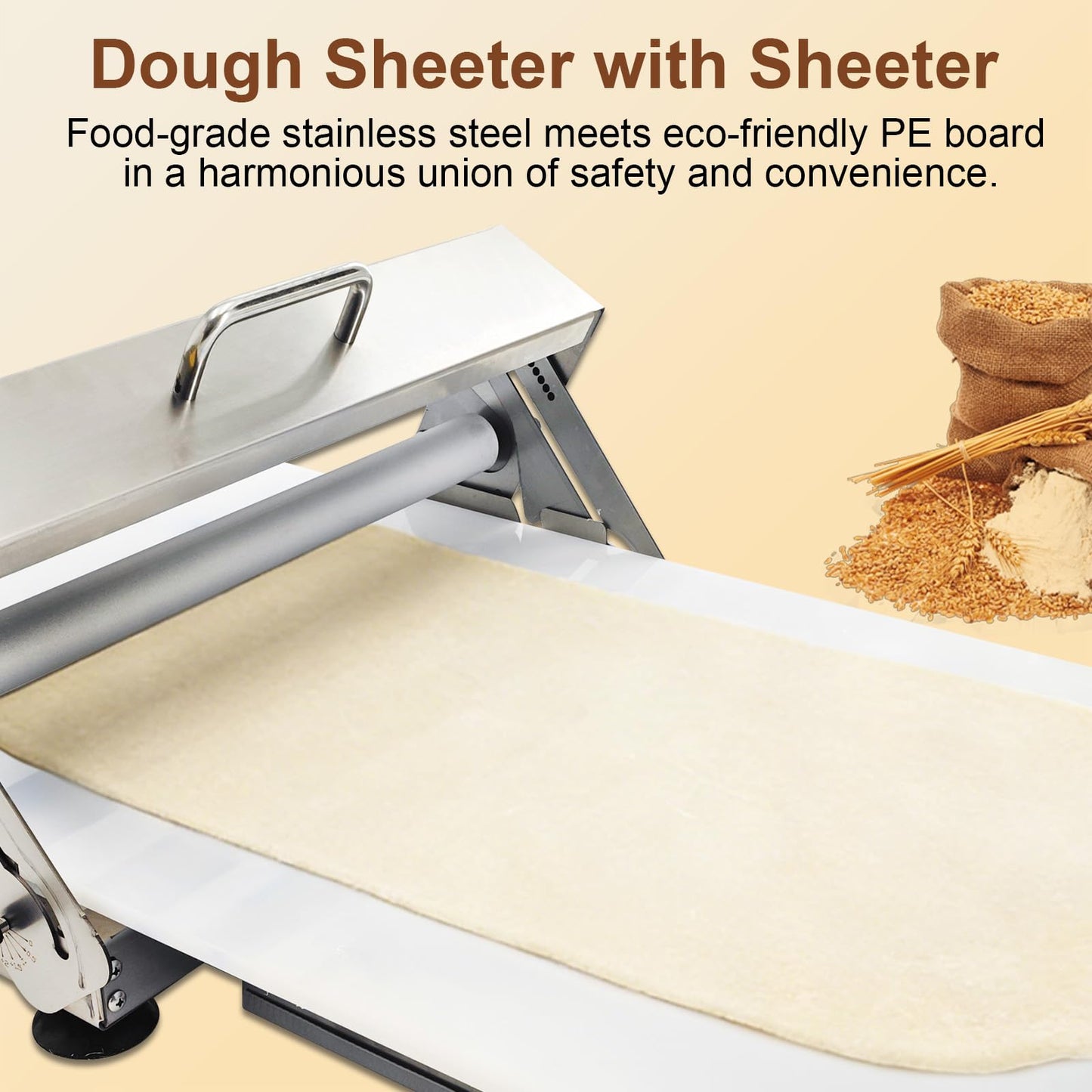 Meiclics 40.9''x15.5" Folding Dough Sheeter with Sheeter Board 0–25 mm Portable Manual Dough Roller Machine Stainless Steel Sheeter Thickness Adjustable for Pizza Dough, Puff Pastry Dough
