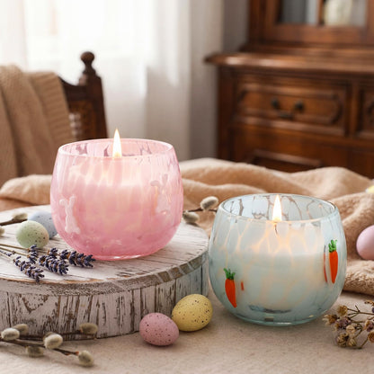Treela Set of 2 Decorative Spring Easter Candles, 7oz Bunny & Carrot Soy Wax Icon Glass Jar Candles, Spring Home Table Centerpiece Decor, Easter Gift for Women Party Favor