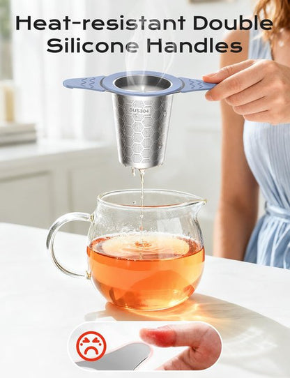 CTIANWXY Tea Infuser for Loose Leaf Tea,Stainless Steel Tea Infuser with Heat Proof Silicone Handles,Extra Fine Mesh Tea Strainers Filter Fine Tea Leaves Effectively,Fits TeaPots/Mugs