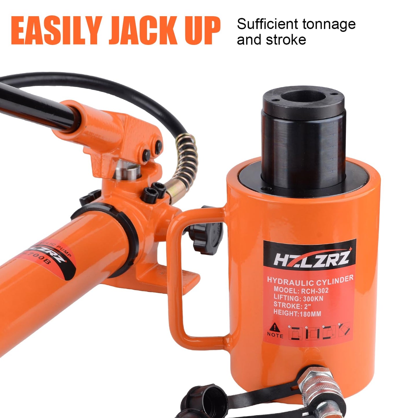 HZLZRZ 30T Hydraulic Cylinder Jack Hollow Single Acting Hydraulic Ram Cylinder, Hydraulic Lifting Cylinders 2"(50mm) and Porta Power Kit(RCH-302)
