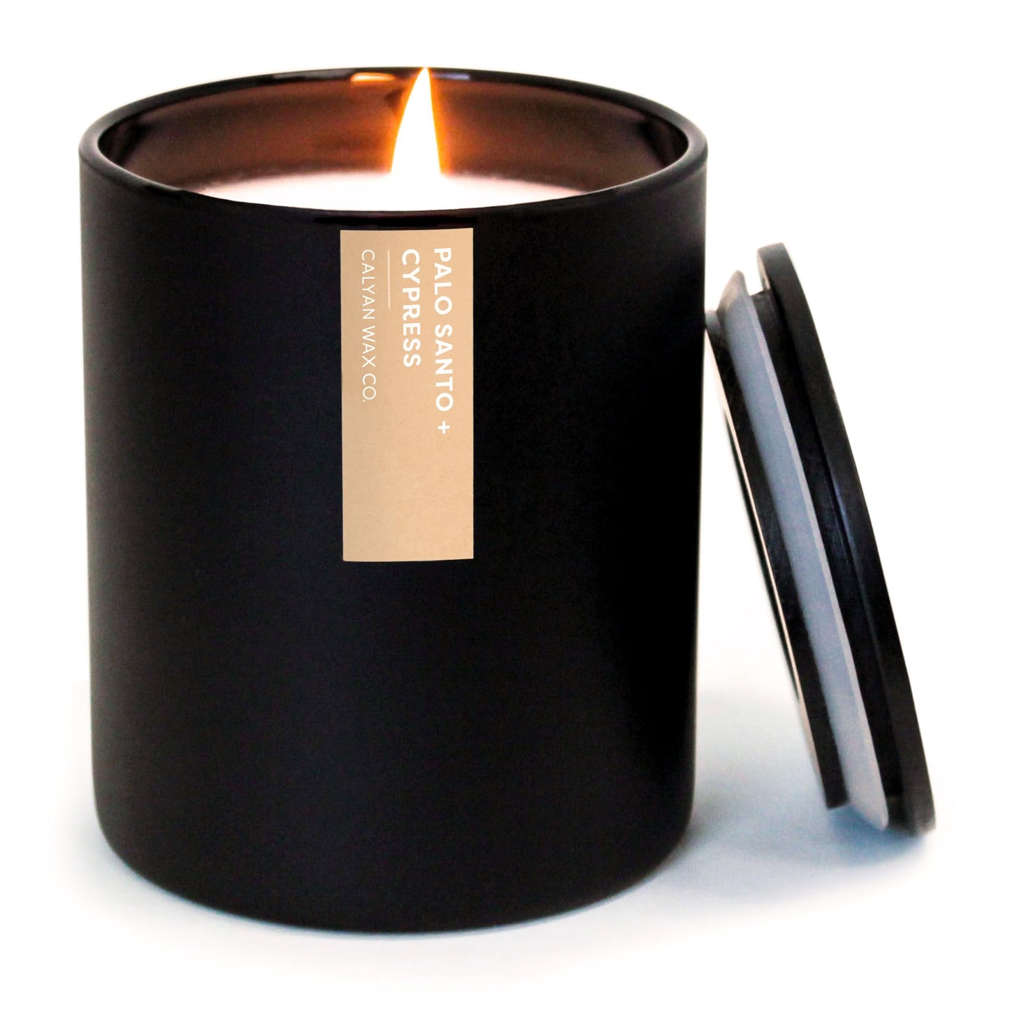 Calyan Wax Co. Palo Santo & Cypress Scented Candle - 75 Hour Burn - Luxury Clean Soy Wax Candles - Long Lasting Black Tumbler Jar Candle for Home - 10.2oz