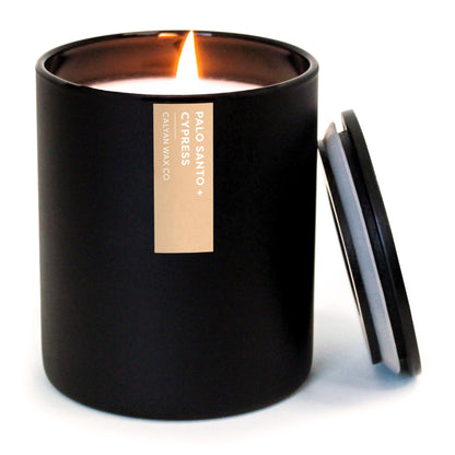 Calyan Wax Co. Palo Santo & Cypress Scented Candle - 75 Hour Burn - Luxury Clean Soy Wax Candles - Long Lasting Black Tumbler Jar Candle for Home - 10.2oz