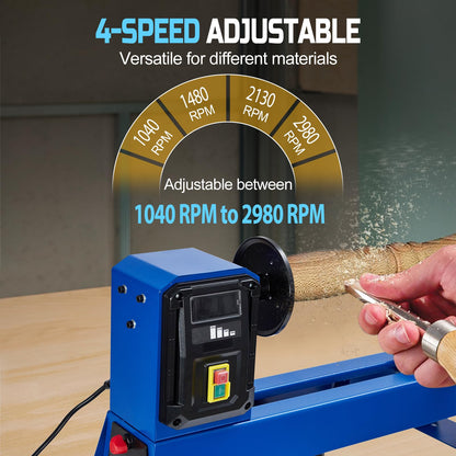 Garvee Wood Lathe, 14 in x 40 in Benchtop Wood Lathe Machine 0.5 HP Infinitely Variable Speed 1040-2980 RPM, Wood Turning Lathe Machine with Wrench & 2 Chisels for Woodworking, Woodturning