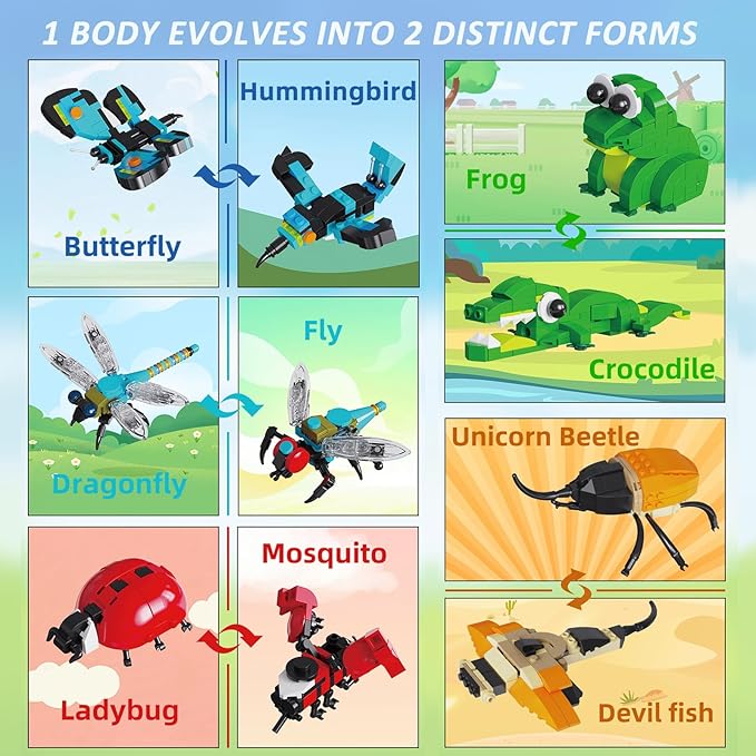 Insects Collection Building Set for Kids 10 Packs Bug Building Blocks Animals Insect Bug Toys Party Favors Ideal Gift for Boys Girls