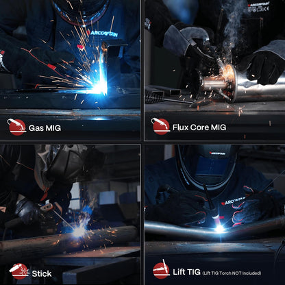 ARCCAPTAIN 165A MIG Welder 110V/220V [Large LED Display] 4 in 1 Gasless/Gas MIG/Lift TIG/Stick Welding Machine Multiprocess Welder Machine, IGBT Inverter Welder with Synergy, 2T/4T