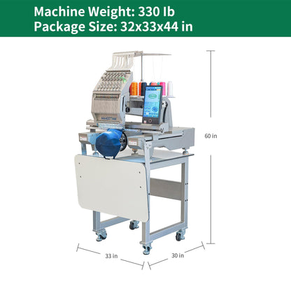 15 Needles Embroidery Machine 15.7x19.6" Large Embroidery Area, 1000SPM Max Speed, Full Aluminum Body, 10" Touch Screen, Small Business Commercial Embroidery Machine for 3D Caps, Flat, T-shirt