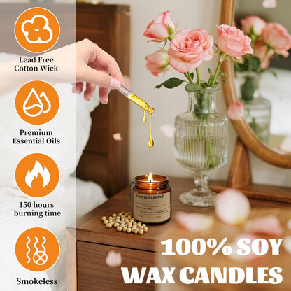 6 Pack Scented Candles Gifts for Women,3.5 Oz Amber Candles Set, 150 Hours Long Burning Soy Wax Candles Jar Aromatherapy Candles for Stress Relief, Birthdays, Weddings, Christmas Gifts, Yoga, Bath