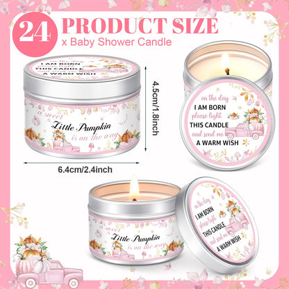 MTLEE 24 Pcs Thanksgiving Little Pumpkin Baby Shower Party Favors Candles Lavender Scented Baby Shower Favors for Guests Rustic Tealights Candles Gender Reveal Return Gifts (Pink, 1.2 Oz)