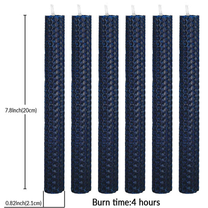 DEYBBY Natural Beeswax Taper Candles,Honeycomb Design Hand-Rolled Beeswax Candles, Dripless and Smokeless, Set of 6 Flat Top (Blue)