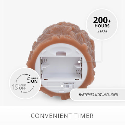 Luminara Flameless Caramel Cafe Embossed Leaves 3.5" x 4.5" Pillar, Battery Operated & Timer Function, Fall Decorations Indoor Candle Moving Flickering Flame LED Light, Remote Ready (Sold Separately)