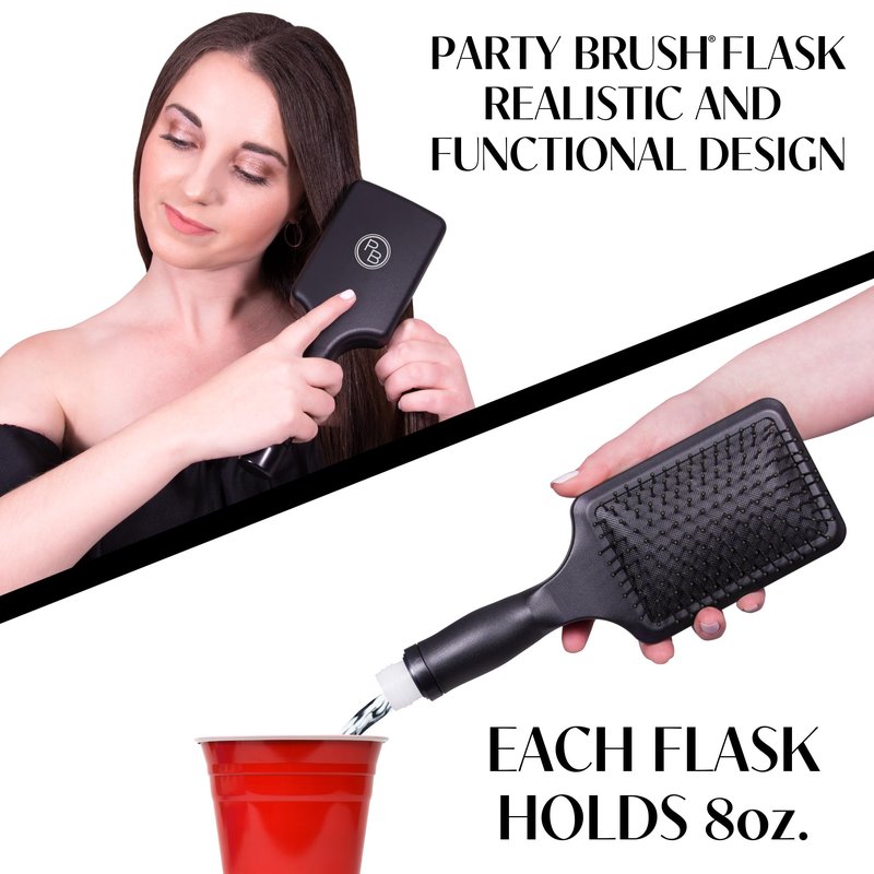 GoPong Party Brush Flask 2 Pack (16 oz Total) - Hidden Alcohol Travel Flasks for Women and Men – Secret Liquor Containers for Concerts, Cruises, and Sports Events – Includes Funnel & Spout