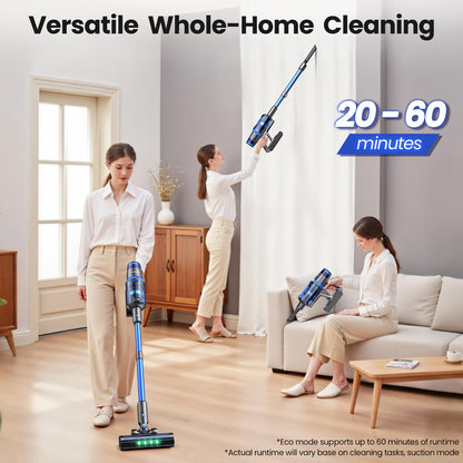 BonePone V25 Cordless Vacuum Cleaner, 680W 60Kpa Powerful Stick Vacuum with Dust Sensor, Digital Display, 4000mAh Rechargeable Battery up to 60Mins, Versatile for Pet Hair, Floor, Carpet (Navy)