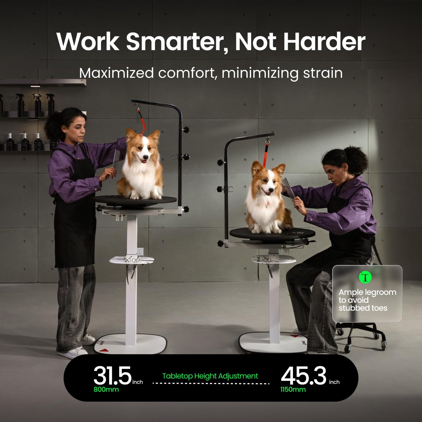 JirPet Dog Grooming Table, Elastic Comfort Surface with Pet-Friendly Design, Hydraulic Lift, Designed for Long-Term Use, Over 50,000 Lifts, 31in-45in Height Adjustable, Stable Base, Hair-Resistant