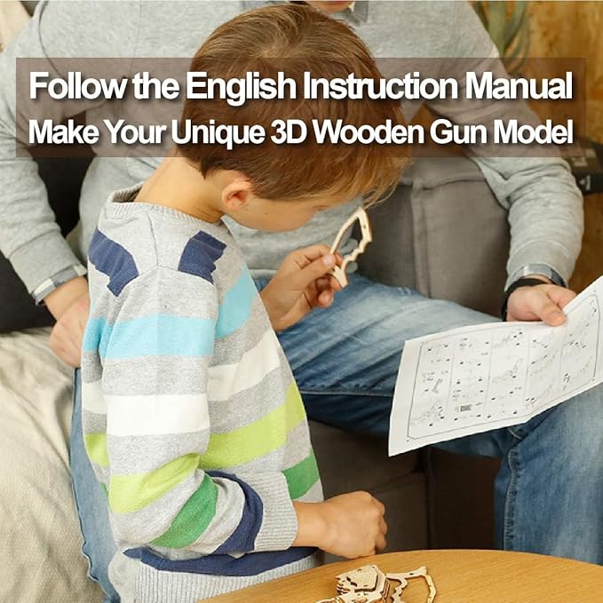 ROKR 3D Wooden Puzzle DIY Building Toys Mechanical Model - Multi-Player Game with Wood Targets &ampRubber Bands Gifts for Adults