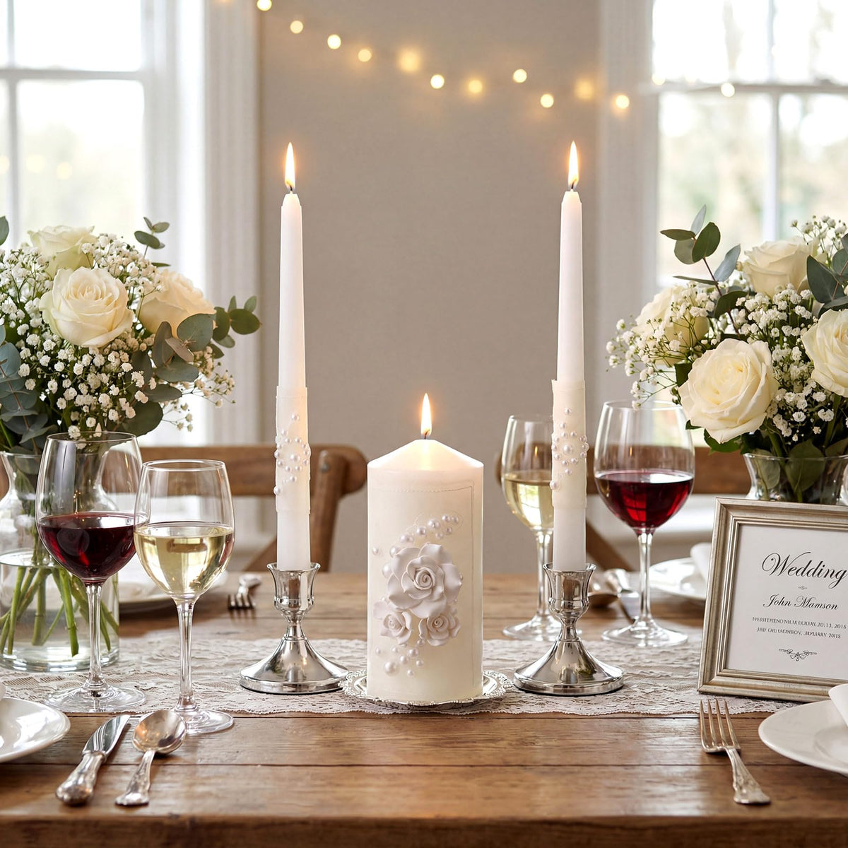 Irenare Unity Candles with Holder for Wedding Ceremony Unity Candle Set Wedding Table Decorations Accessories for Formal Events Church (Ceramic Flowers)