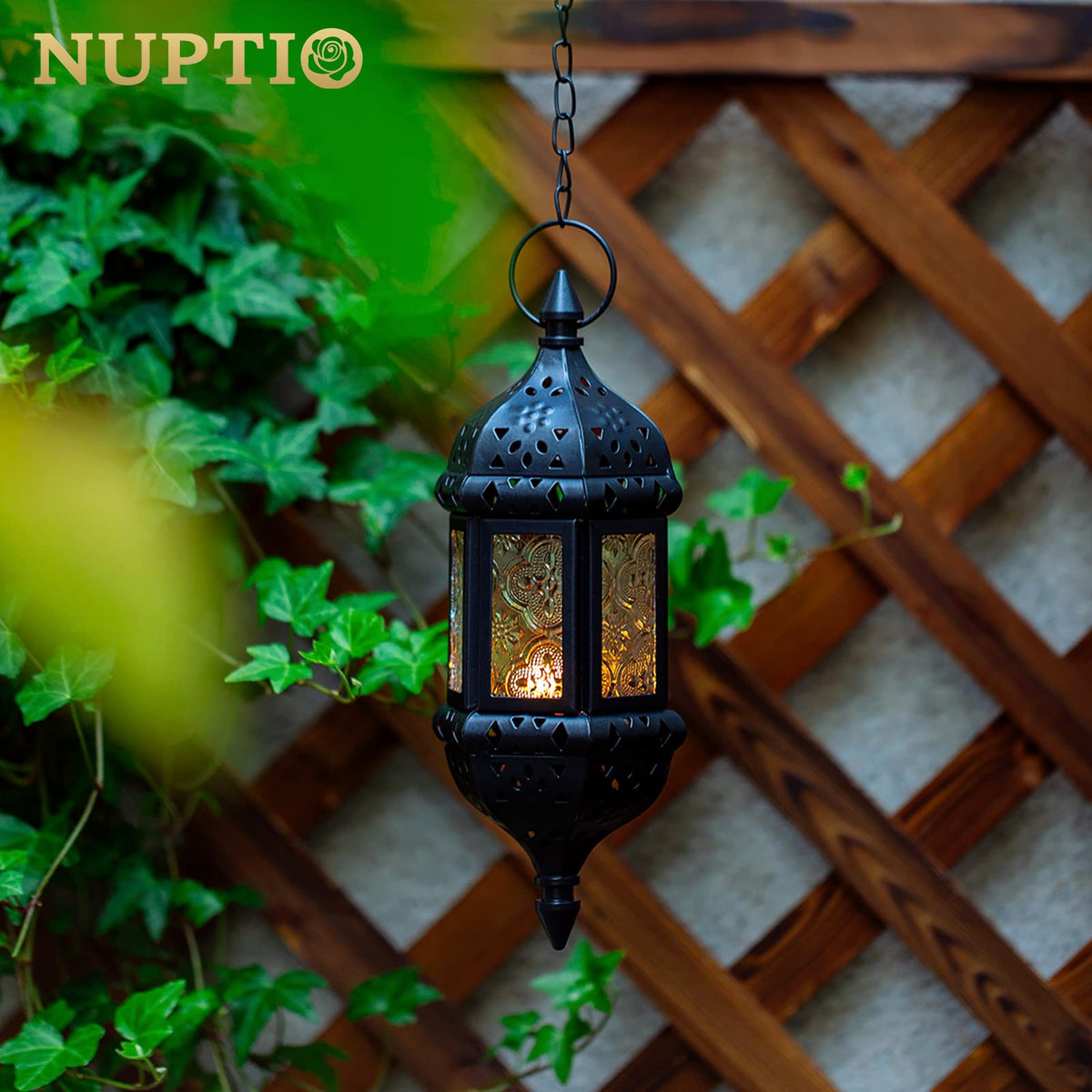 2 Pcs Hanging Candle Lantern Moroccan Chandelier Retro Candle Holder Moroccan Vintage Metal Hollow Wedding Hanging Candle Holders Lantern Contain 35cm Chain, Black