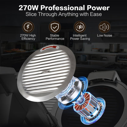 Zomagas 12-inch Commercial Meat Slicer, 270W Powerful Food Slicer, 0-18mm Thickness Adjustment, Built-in Sharpener, Suitable for Slicing Meat, Cheese, Vegetables, and More