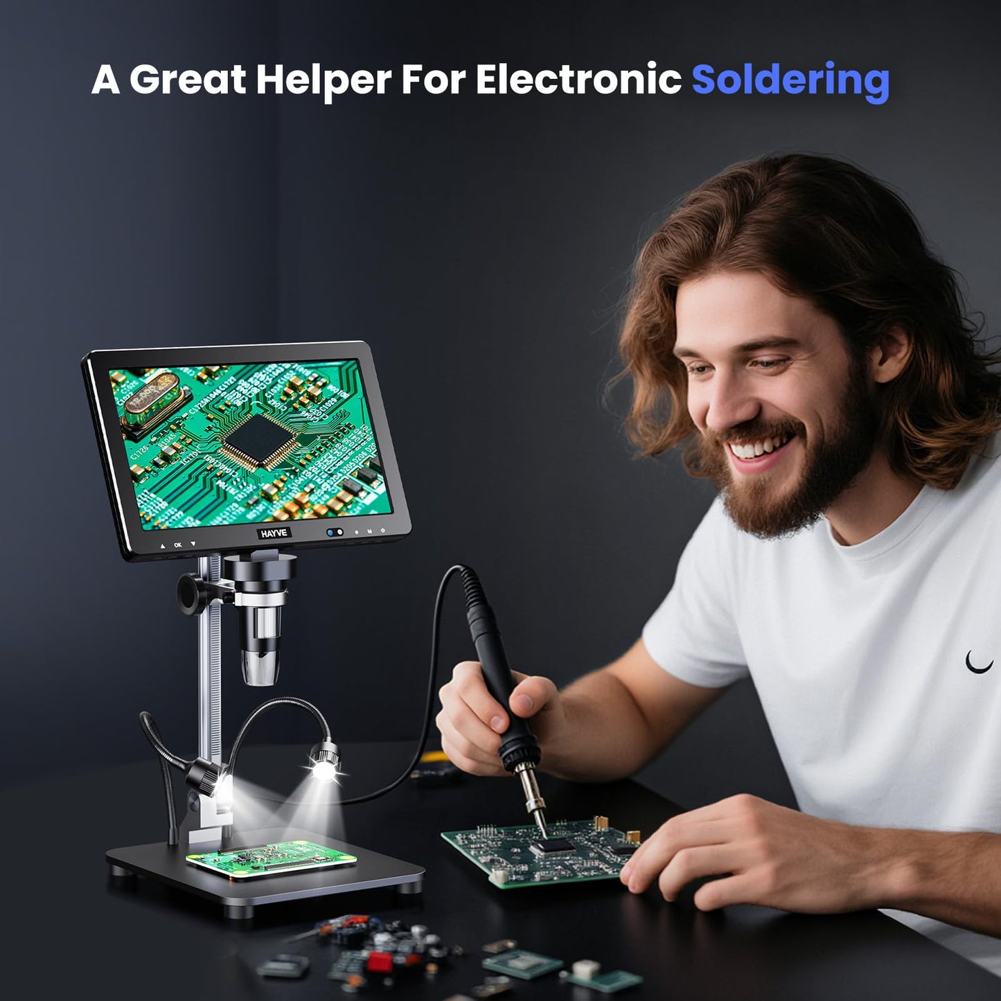 Hayve DM13 10.1 Inch LCD Digital Microscope, 16MP 2000X HD IPS Soldering Microscopes for Adults, Electronics Repair, Coin Microscope Magnifier for Error Coins with Screen, 10 LED Lights