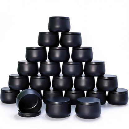 24 Pack 8oz Matte Full Black Candle Tins for Making Candles - Bulk Metal Candle Containers with Lids. Empty Round Candle Jars for DIY & Travel. Shatterproof & Sturdy Vessels for Small Business.