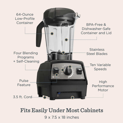 Vitamix Propel Series 750 Professional-Grade Blender with Four Blending Programs for Smoothies, Soups and More, Self-Cleaning, Stainless-Steel Blades, 64 Oz Container, Black