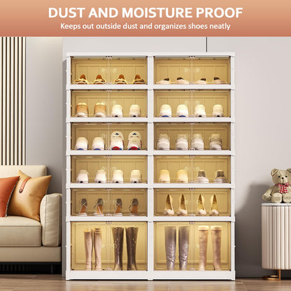 SYNCVIBE Shoe Rack Organizer for Closet Entryway Foldable Sneaker Storage Shoe, Collapsible Shoe Cabinet, Stackable Shoe Storage Cabinet with Lids for Living Room (6 Tiers 24 Pairs)