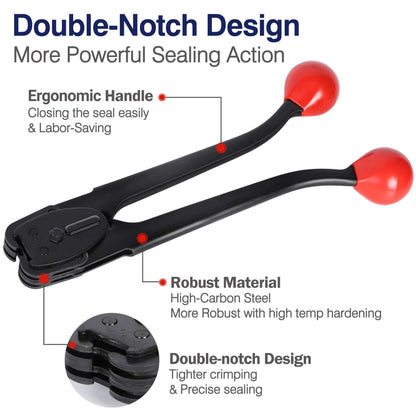 3 in 1 Premium Steel Banding Strapping Kit-Heavy Duty Banding Tools for 3/8"~3/4" Metal Banding, Include Tensioner Tool, Strapping Sealer & Crimper, Strapping Cutter for High-Strength Package Packing