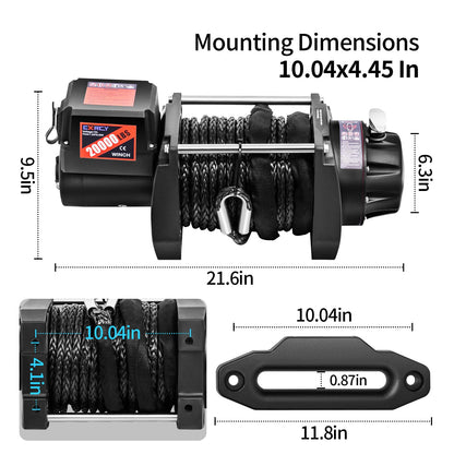 CXRCY 12V Electric Winch,20000LBS Load Capacity Synthetic Rope Towing Winches for Jeep Truck SUV,with Wired Handle and Wireless Remote
