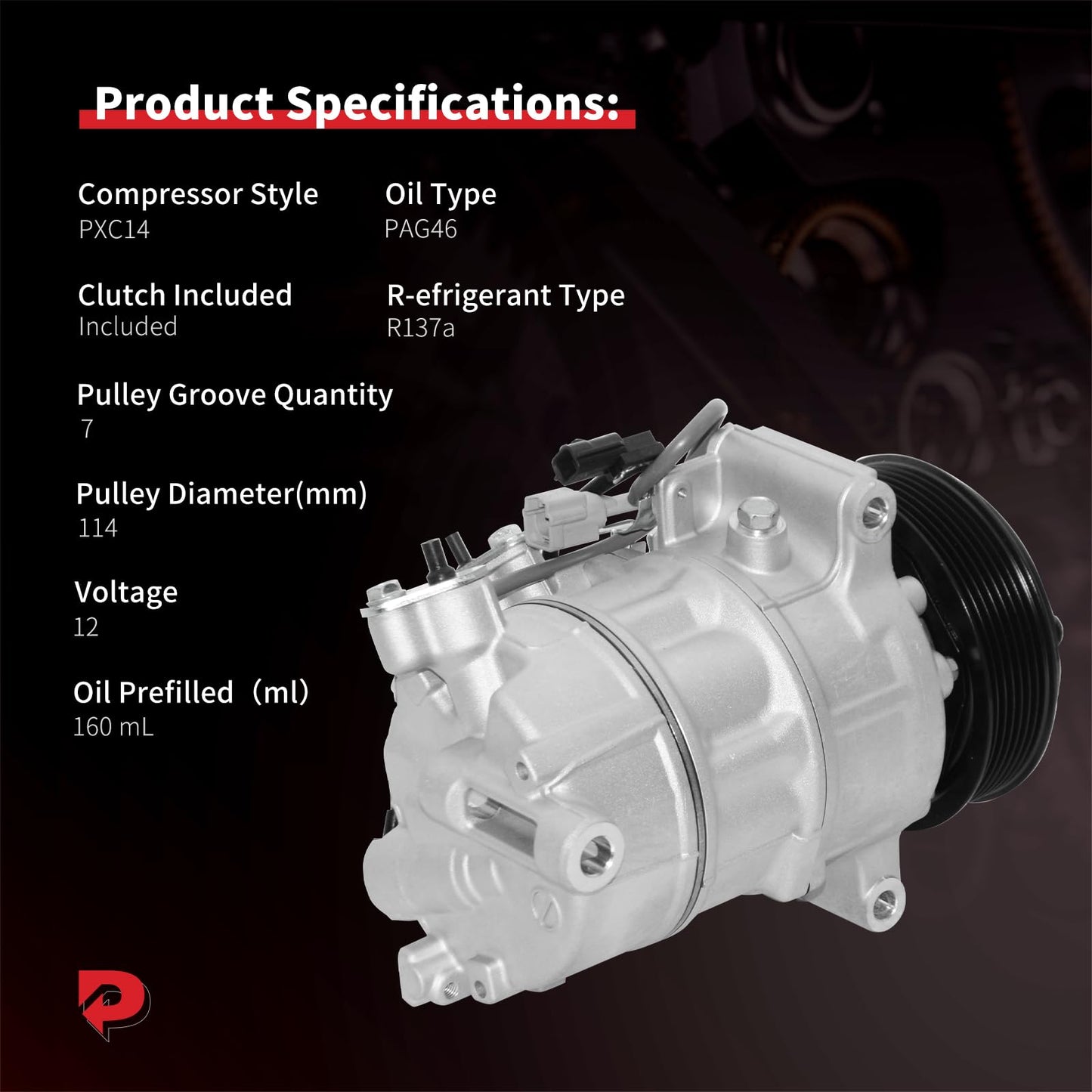 PHOBOOS A/C Compressor with Clutch Compatible with Infiniti Q50 3.0L 2016-2021, Q50 3.7L 2014-2015, Q60 3.0L 2017-2020, Fast Cooling, Low Noise, Easy Installation, Ref.CO-29197C